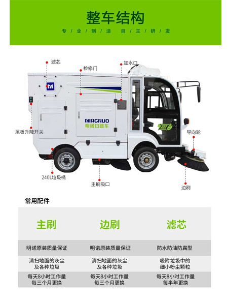 四轮扫路车MN-S1800配备240L标准杂多垃圾桶